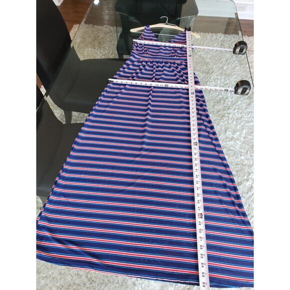 West Loop Long Maxi Dress Women's Size Medium Blue & Orange V-Neck Sleeveless - Picture 6 of 11